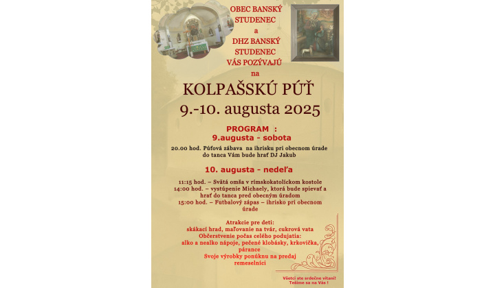 Program Kolpašskej púte 9.-10. augusta 2025
